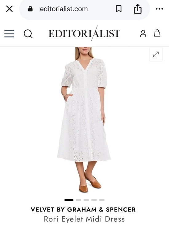 Velvet by Graham & Spencer Dresses & Skirts - Velvet by Graham & Spencer White Eyelet Midi Shirtdress - Size Medium